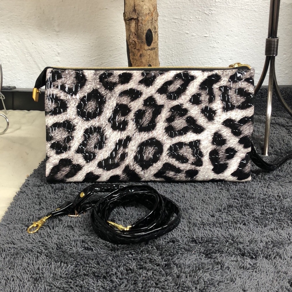 Leopard Print Crossbody Clutch in Black and White